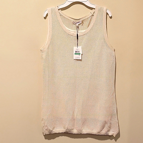 ❤️ NWT! CALVIN KLEIN SLEEVELESS SPARKLY SWEATER TOP W/  TANK TOP UNDERLAY - Picture 3 of 12